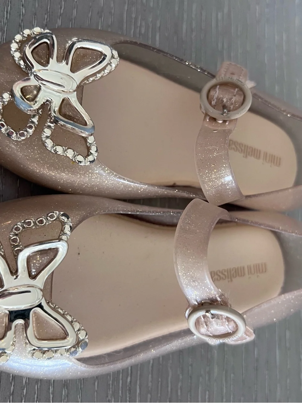Mini Melissa Girls' Gold Jelly Mary Jane Shoes with Metallic Butterfly